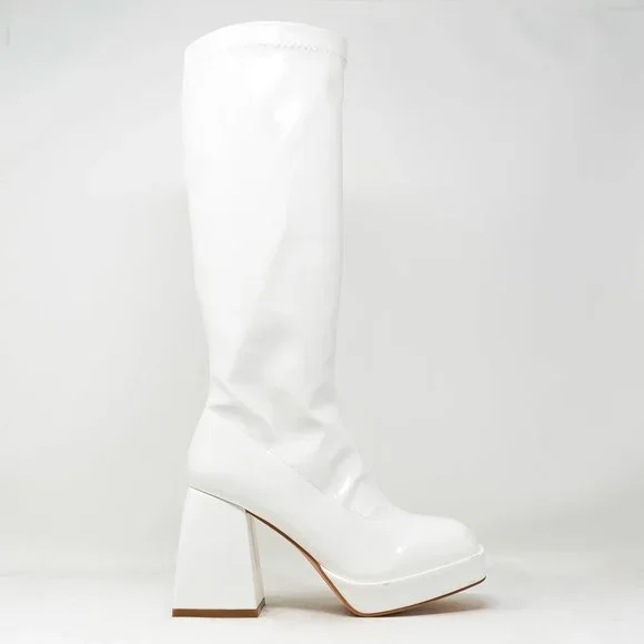 Chase & Chloe Women's Low Platform Mid Calf Boots with High Chunky Block Heel - Picture 2 of 3